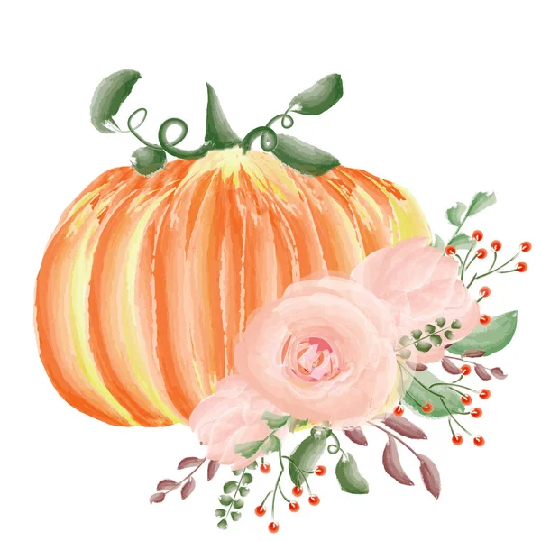 Pumpkin and a flower arrangement. Invitations, postcards, banners, posters. Design for printing. Holiday illustration. Design elements. — Stock Photo, Image