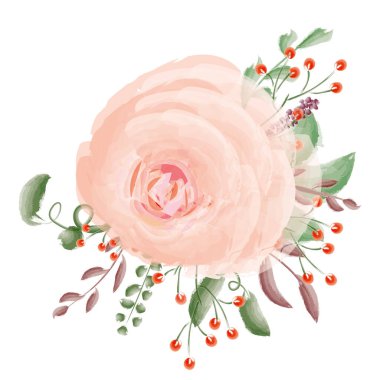 Çiçek aranjmanı. Davetiyeler, kartpostallar, afişler, posterler. Baskı için tasarım. Tatil illüstrasyonu. Tasarım ögeleri.