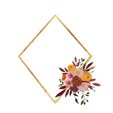 Sonbahar altın çerçevesi. Dekorasyon için kompozisyon. Tasarım ve dekorasyon için çiçekler. Kartpostal ve davetiye çiziyorum. Doğum günü. - Okul. Düğün tasarım elementi.