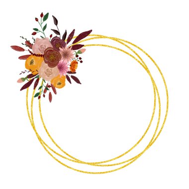 Sonbahar altın çerçevesi. Dekorasyon için kompozisyon. Tasarım ve dekorasyon için çiçekler. Kartpostal ve davetiye çiziyorum. Doğum günü. - Okul. Düğün tasarım elementi.