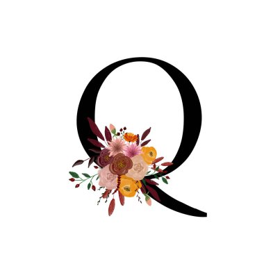 Sonbahar Suluboya Harfi Q. Suluboya Sonbahar Alfabesi. Tebrik kartları, tebrik kartları ve davetiyeler için tasarım. Sonbahar temasını yazdırmak için çizim. Okul tasarımı.