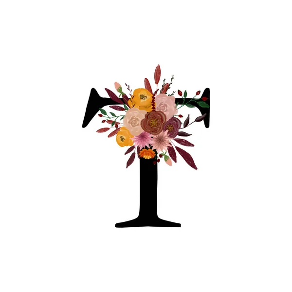 Podzimní akvarel T. Akvarel Podzimní abeceda. Design pro blahopřání, blahopřání a pozvánky. Kresba pro tisk na podzimní téma. Školní design. — Stock fotografie