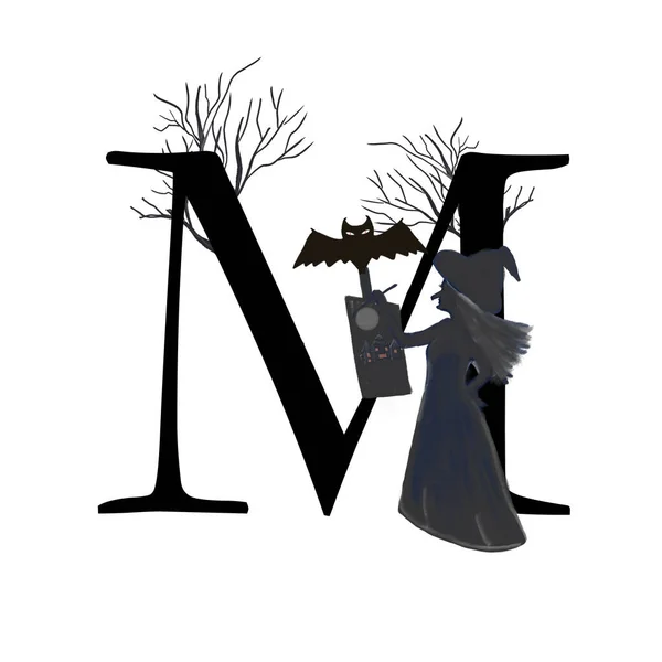 Alfabeto de Halloween com a letra M. Design para cartões de felicitações, feriados, festas e convites. Desenho para impressão no Halloween. Decoração para o interior. — Fotografia de Stock