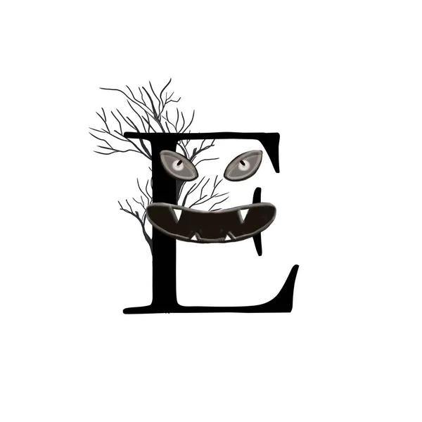 Хэллоуин алфавит с буквой E. Дизайн для поздравительных открыток, праздников, вечеринок и приглашений. Рисунок для печати на Хэллоуин. Оформление интерьера. — стоковое фото