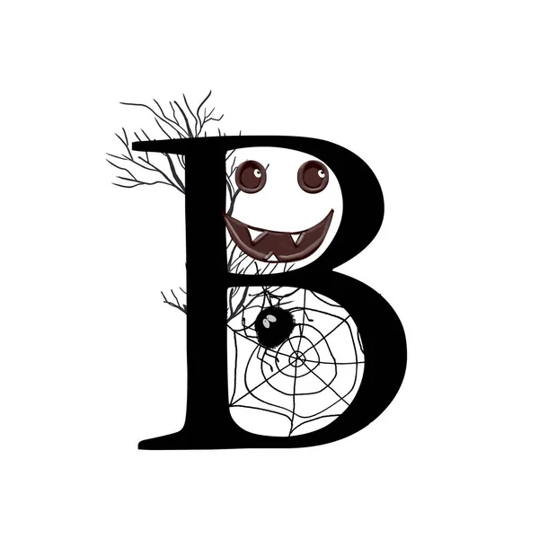 Halloween alphabet with the letter B. Design for greeting cards, holidays, parties and invitations. Drawing for printing on Halloween. Decoration for the interior. — 图库照片