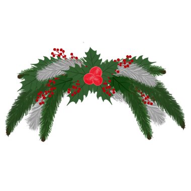 Noel çelengi. Tebrik kartı için bir unsur. Bir davetiye kartı. Dekorasyon için tasarım. Tatil partisi. Yazdırma çizimi. Kutlama Kompozisyonu.