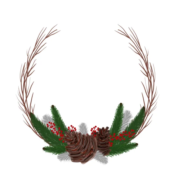 Une couronne de Noël. Un élément pour une carte de vœux. Une carte d'invitation. Conception pour la décoration. Une fête de vacances. Illustration. Composition festive. — Photo