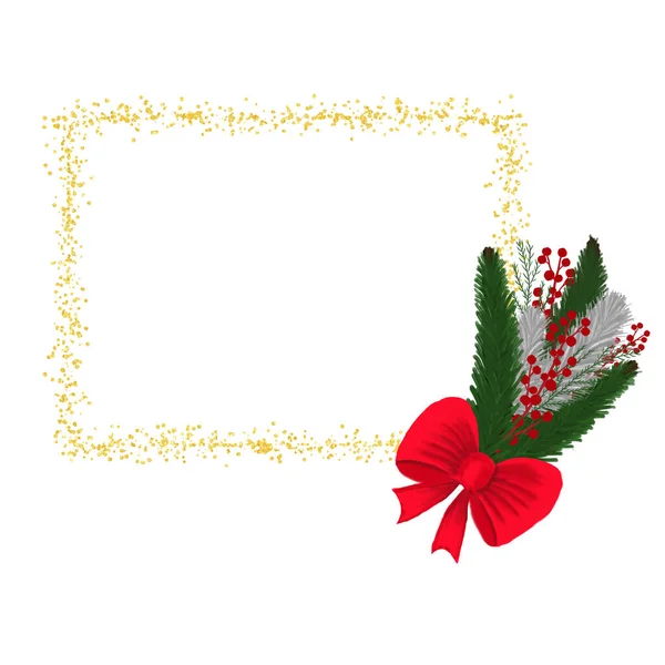 Kerst gouden frame. Feestelijke compositie. Elementen voor een wenskaart. Uitnodigingskaart. Ontwerp voor decoratie. Vakantie feestje. Gedrukte illustratie. — Stockfoto