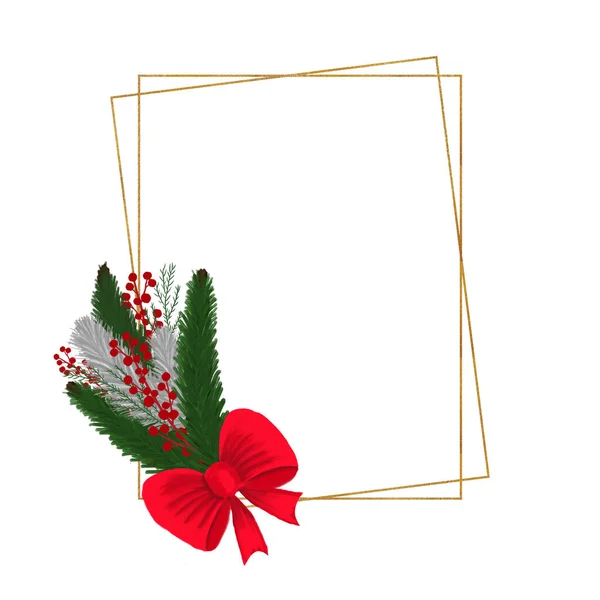圣诞金框。节庆作文。贺卡的基本内容。邀请卡。装饰设计。假日派对印刷插图. — 图库照片