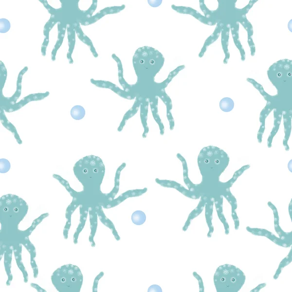 Seamless octopus pattern. Design for a holiday. Printing for wrapping paper. An illustration for printing. Childrens composition. Texture for fabric and paper. — Stock Photo, Image