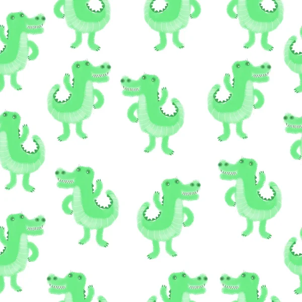 Seamless pattern with crocodiles. Design for a holiday. Printing for wrapping paper. An illustration for printing. Childrens composition. Texture for fabric and paper. — Stock Photo, Image