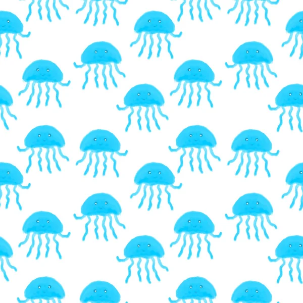 Seamless pattern with jellyfish. Design for a holiday. Printing for wrapping paper. An illustration for printing. Childrens composition. Texture for fabric and paper. — Stock Photo, Image