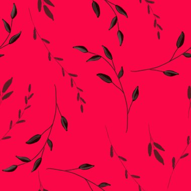 Çiçekler ve yapraklarla kusursuz desen. Kumaşın dizaynı için kompozisyon. Tatil, parti ve davetiyeler için bir illüstrasyon. İç mekan için dekorasyon. Sonbahar çizimi.