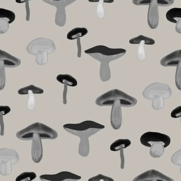 Naadloos patroon met champignons. De samenstelling voor het ontwerp van de stof. Een illustratie voor een vakantie, een feestje en uitnodigingen. Decoratie voor het interieur. Herfsttekening. — Stockfoto