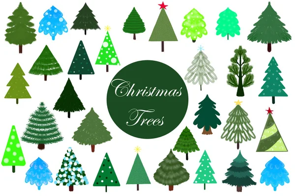 Julgranar. En prydnad för dekoration. Ett element att gratulera. Ett träd för design. Ilustration. En festlig teckning. — Stockfoto