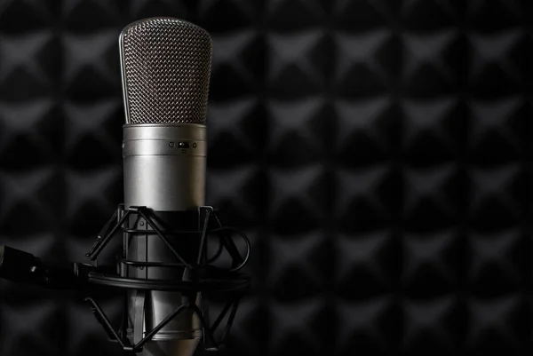 Microfone Profissional Fundo Espuma Acústica Preta — Fotografia de Stock