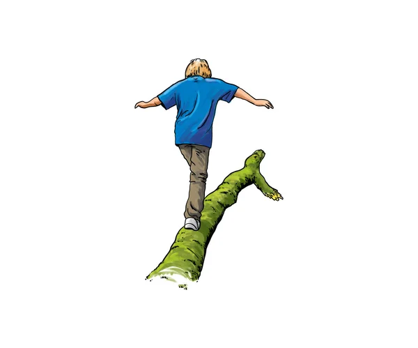 Illustration av en pojke som leker i en skog — Stockfoto