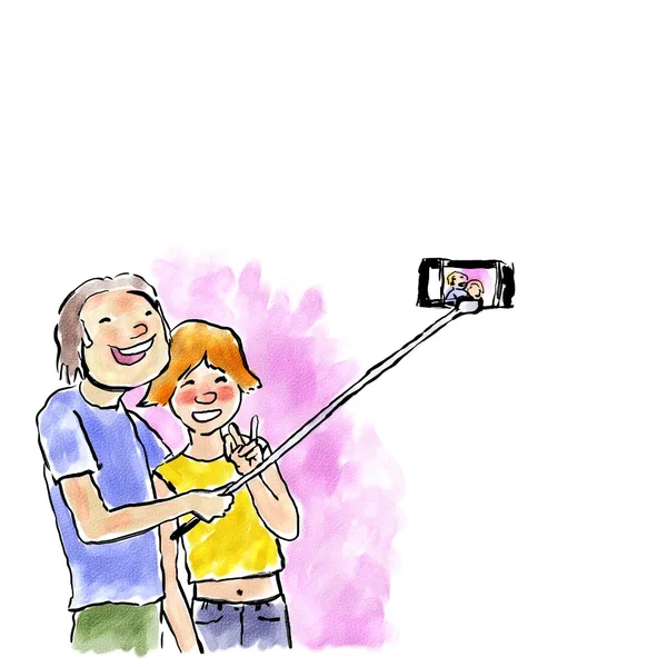 Selfie digital watercolor — Stock Photo, Image