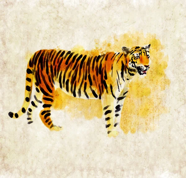 Tigeraquarell digital — Stockfoto