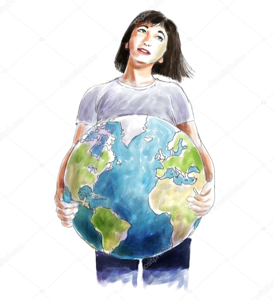 woman carrying the world sketch stock photo nicolasprimola 63794967