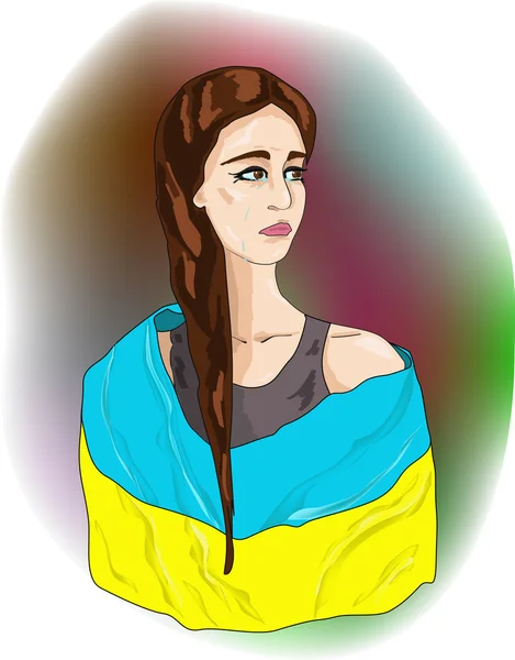 Ukrayna bayrağı ile ağlayan kız