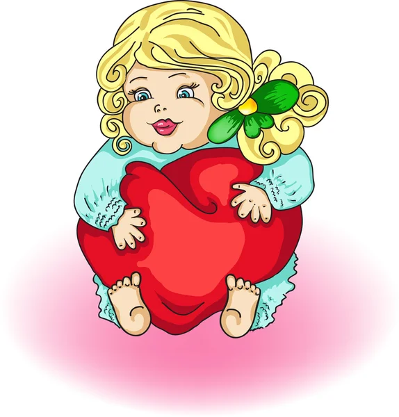 Büyük kırmızı kalpli küçük kız