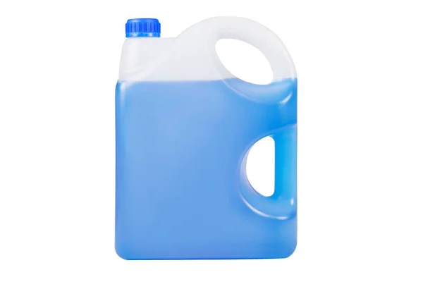 Litrelik Bir Kutuda Mavi Antifriz Dondurucu Olmayan Temizlik Sıvısı Etiket — Stok fotoğraf