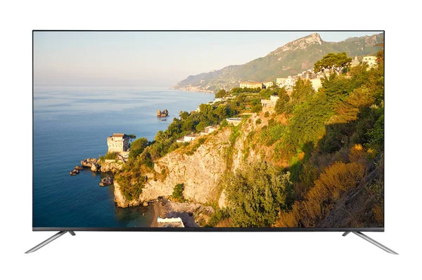 Moderner Fernseher Mit Bild Der Sommerlandschaft Der Amalfiküste Italien Isoliert — Stockfoto