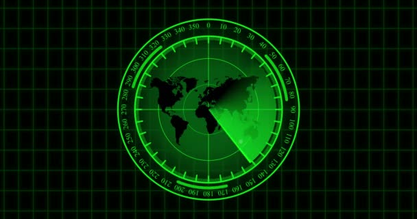 Animation Green Hud Radar World Map Targets Futuristic Hud Element — Stock Video