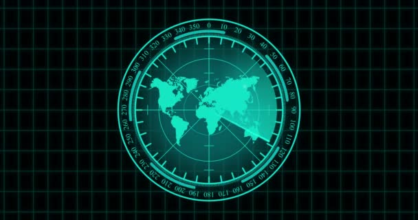 Анімація Футуристичного Навігаційного Монітора Hud Хад Радар Картою Світу Виявленими — стокове відео