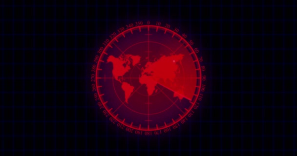 Animação Radar Hud Vermelho Com Mapa Mundo Alvos Elemento Hud — Vídeo de Stock