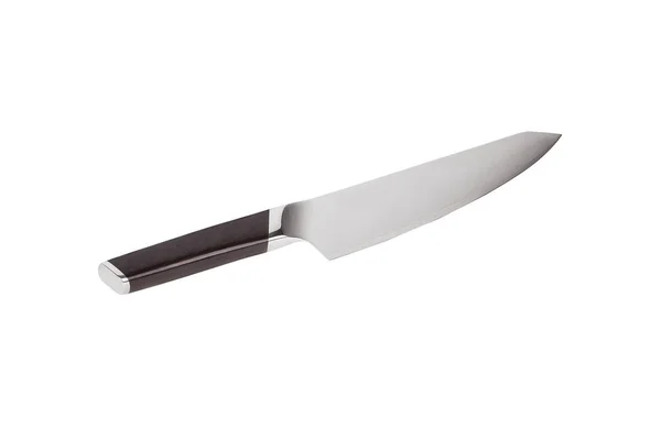 Carver Kökskniv Med Trähandtag Isolerad Vit Bakgrund Kökskniv Med Långt — Stockfoto