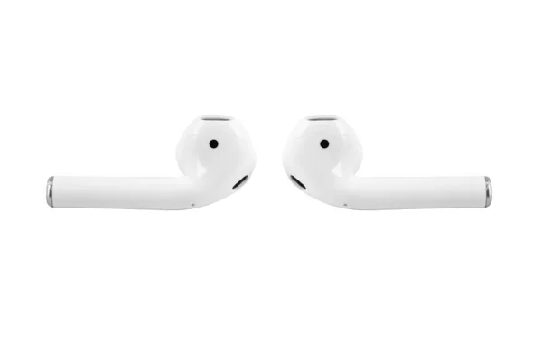 Λευκά Ασύρματα Ακουστικά Ακουστικά Που Βρίσκονται Μπροστά Από Άλλο Λευκά — Φωτογραφία Αρχείου
