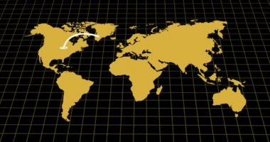 4K animasyon. Ürün ve hizmetleri dünya çapında dağıtma yeteneği. ABD 'den diğer kıtalara bir dünya haritasında tasvir edilen ürün ve hizmetlerin dağıtımı.