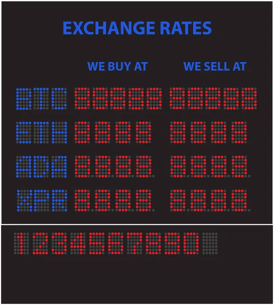 Şifreli Para Oranları Olan Dijital Skorborda Bitcoin Ethereum Cordana Ripple — Stok Vektör