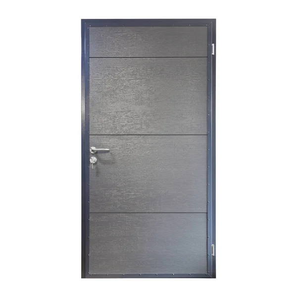 Gray Metal Front Door House White Background Interior Side Gray — Stock Fotó