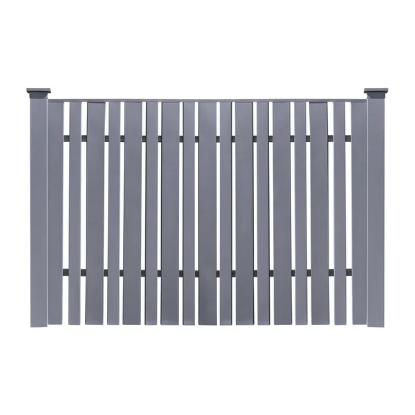 现代面板金属围栏的一部分 由灰色和白色背景隔离而成 白色背衬上的金属型材围栏 — 图库照片