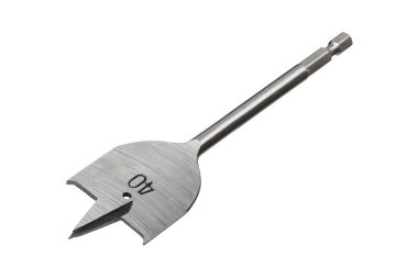 Düz ahşap matkap ucu, 40 mm çapında, beyaz arka grupta izole edilmiş.