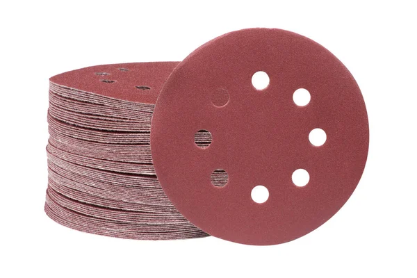 Red Sandpaper Disc Isolated White Background Sanding Disk Sander Grits — Stock Photo, Image