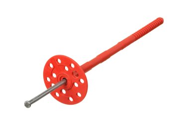 Beyaz arka planda izole edilmiş yuvarlak şemsiye kapağı ile termal yalıtım için kırmızı plastik bağlayıcı