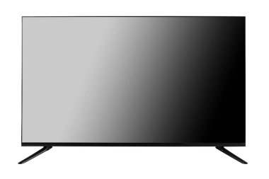 Beyaz izole arkaplanda dikdörtgen şeklindeki televizyonun çağdaş büyük LED monitörü