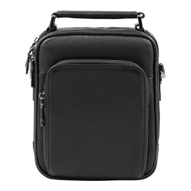 Modern iş tarzı erkekler siyah deri çantalı, saplı, cebi fermuarlı beyaz arka grubunda.