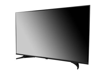 Beyaz izole edilmiş arkaplanda siyah geniş çerçeve televizyonunun modern boş monitörü