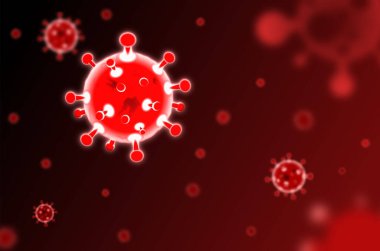 Coronavirus 2019-nCoV ve kırmızı renkli Virüs geçmişi. COVID-19 Corona virüsü salgını ve pandemik sağlık riski kavramı. Vektör illüstrasyonu.