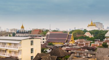 Bangkok şehir Wat Saket ve Wat Ratchanadda havadan görünümü