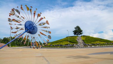 Güzel şemsiye ve ağaç küçük tepe üzerinde