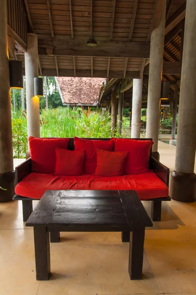 Red seat in veranda  and natural background scene — Stock Photo, Image