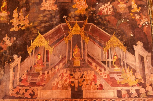 Alte buddhistische Tempel Wandbild Detail Darstellung thailändischer Geschichte — Stockfoto