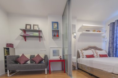 modern stil, kat mülkiyeti stüdyo tipi dekore edilmiş