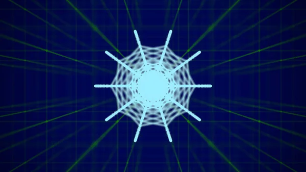 円と線で青の抽象的なメッシュの背景 インターネットネットワークの仮想世界 著者の抽象的な考え 3Dレンダリング — ストック写真